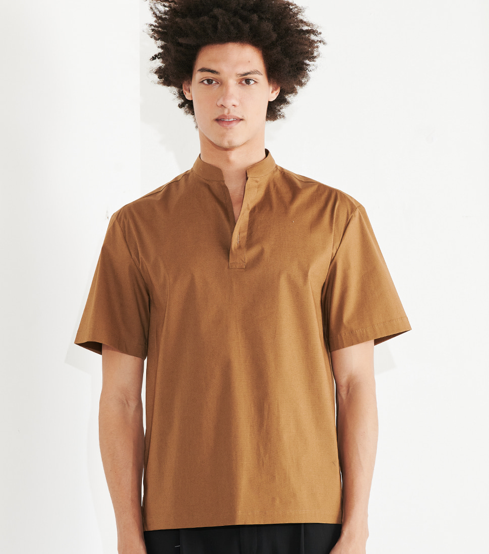 China open collar short sleeve cotton shirt DBMTOWS2104